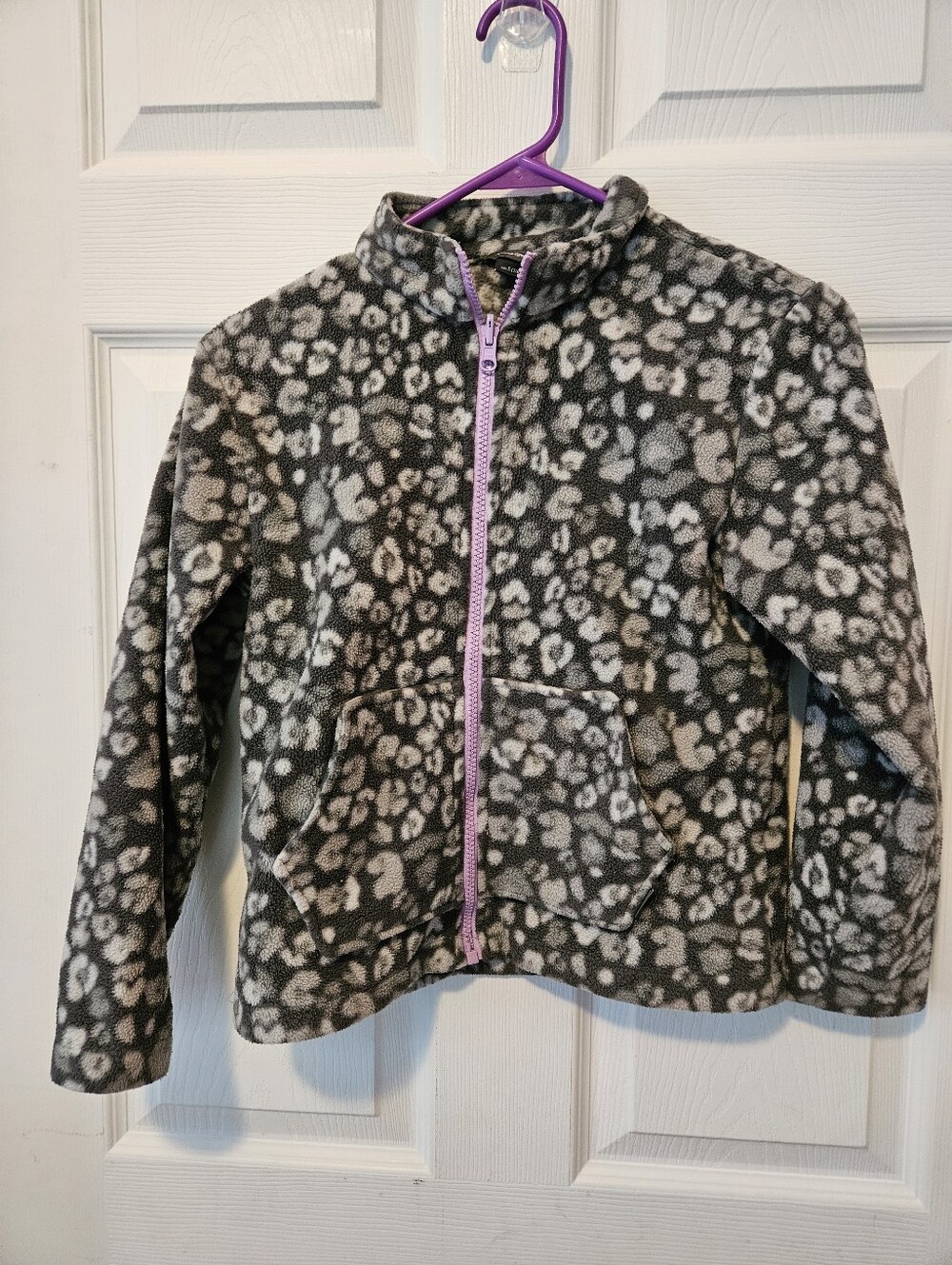 Kids Leopard Print Fleece Jacket - Gray/White